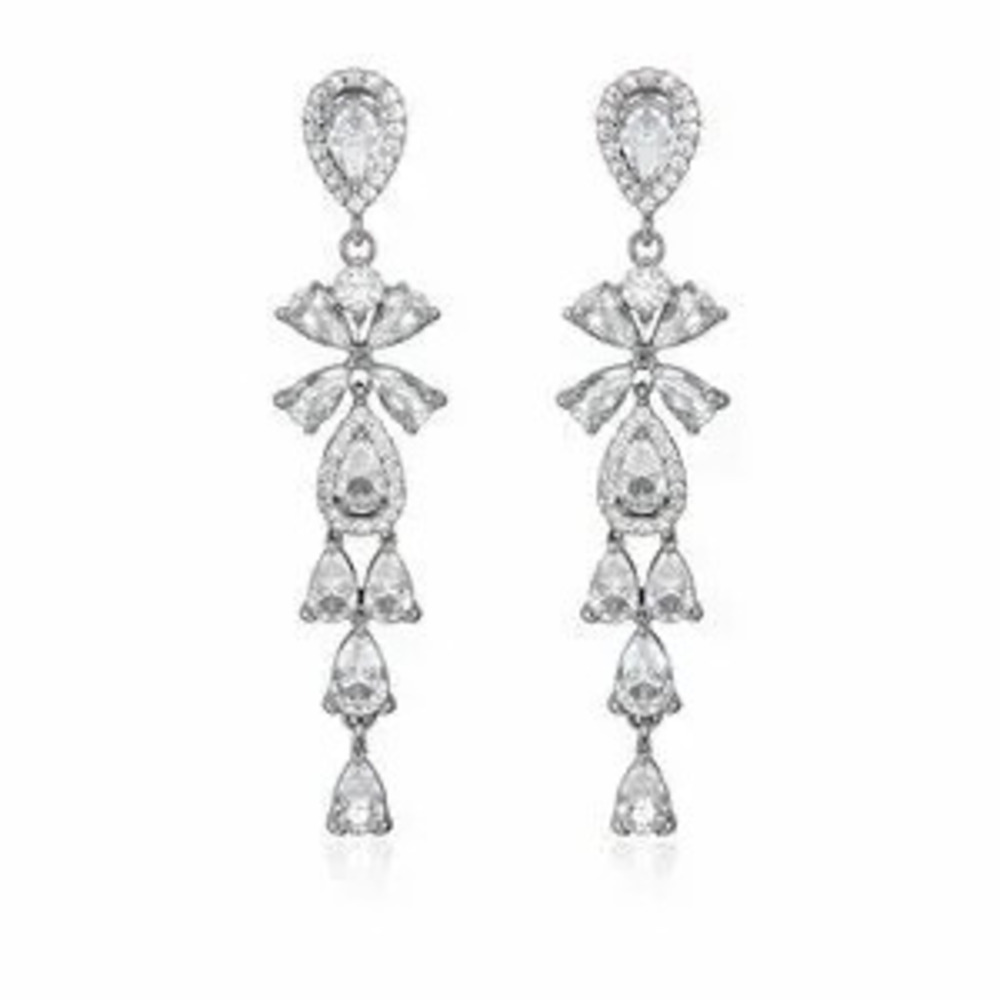 High Quality Silver Teardrop Drop Earrings with Cubic Zirconia